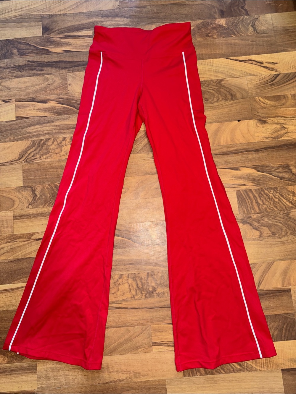 Women's Red Flared Leggings with White Side Stripe